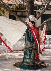 BrandsInn-3PC DHANAK EMBROIDERED SHIRT WITH COUTRAI PRINTED SHAWL AND TROUSER-BI-5212
