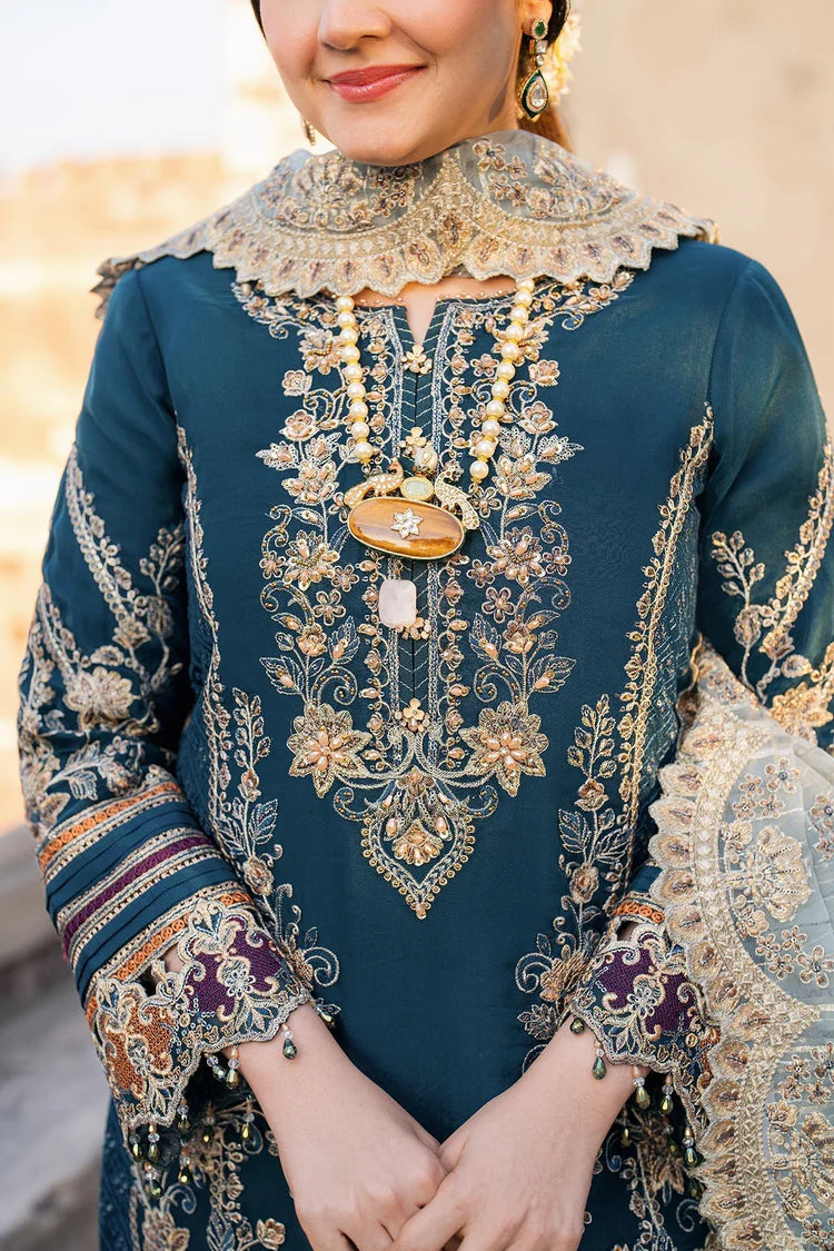 BrandsInn-3PC DHANAK HEAVY EMBROIDERED SHIRT WITH COTTON NET EMBROIDERED DUPATTA AND EMB TROUSER-BI-4238