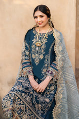 BrandsInn-3PC DHANAK HEAVY EMBROIDERED SHIRT WITH COTTON NET EMBROIDERED DUPATTA AND EMB TROUSER-BI-4238