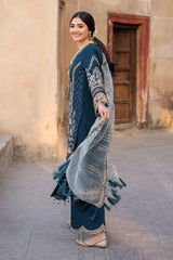 BrandsInn-3PC DHANAK HEAVY EMBROIDERED SHIRT WITH COTTON NET EMBROIDERED DUPATTA AND EMB TROUSER-BI-4238