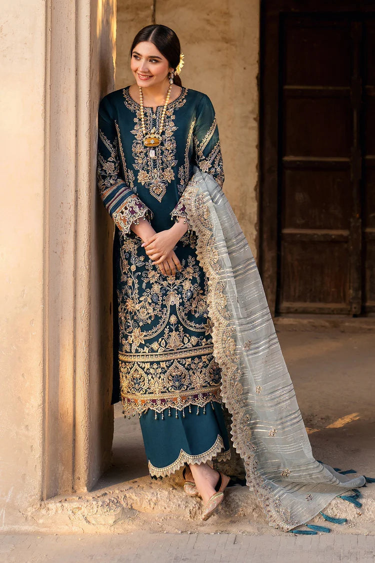 BrandsInn-3PC DHANAK HEAVY EMBROIDERED SHIRT WITH COTTON NET EMBROIDERED DUPATTA AND EMB TROUSER-BI-4238