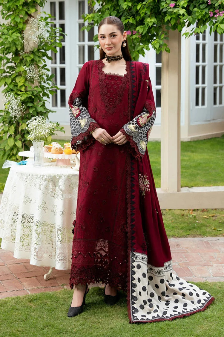 MUSHQ-3PC KARANDI EMBROIDERED SHIRT WITH KARANDI EMBROIDERED SHAWL AND TROUSER-BI-5303