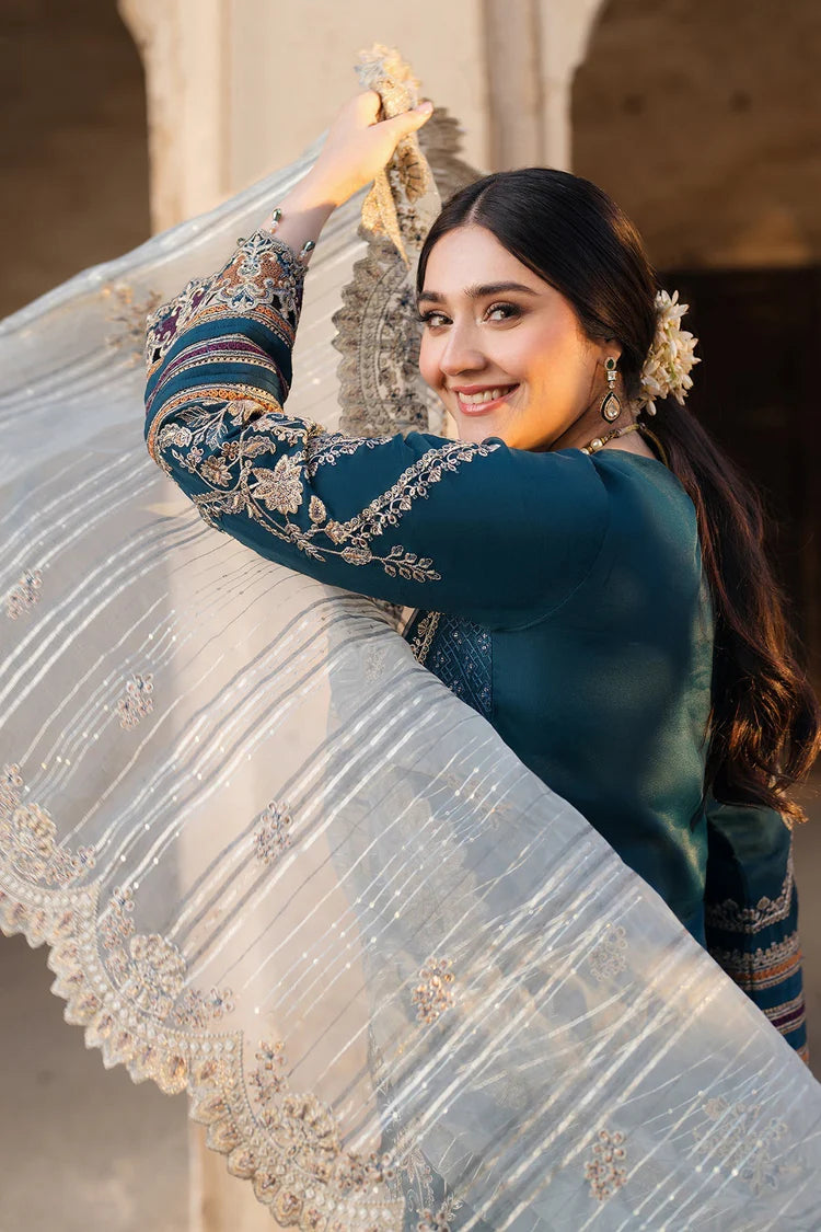 BrandsInn-3PC DHANAK HEAVY EMBROIDERED SHIRT WITH COTTON NET EMBROIDERED DUPATTA AND EMB TROUSER-BI-4238
