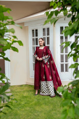 MUSHQ-3PC KARANDI EMBROIDERED SHIRT WITH KARANDI EMBROIDERED SHAWL AND TROUSER-BI-5303