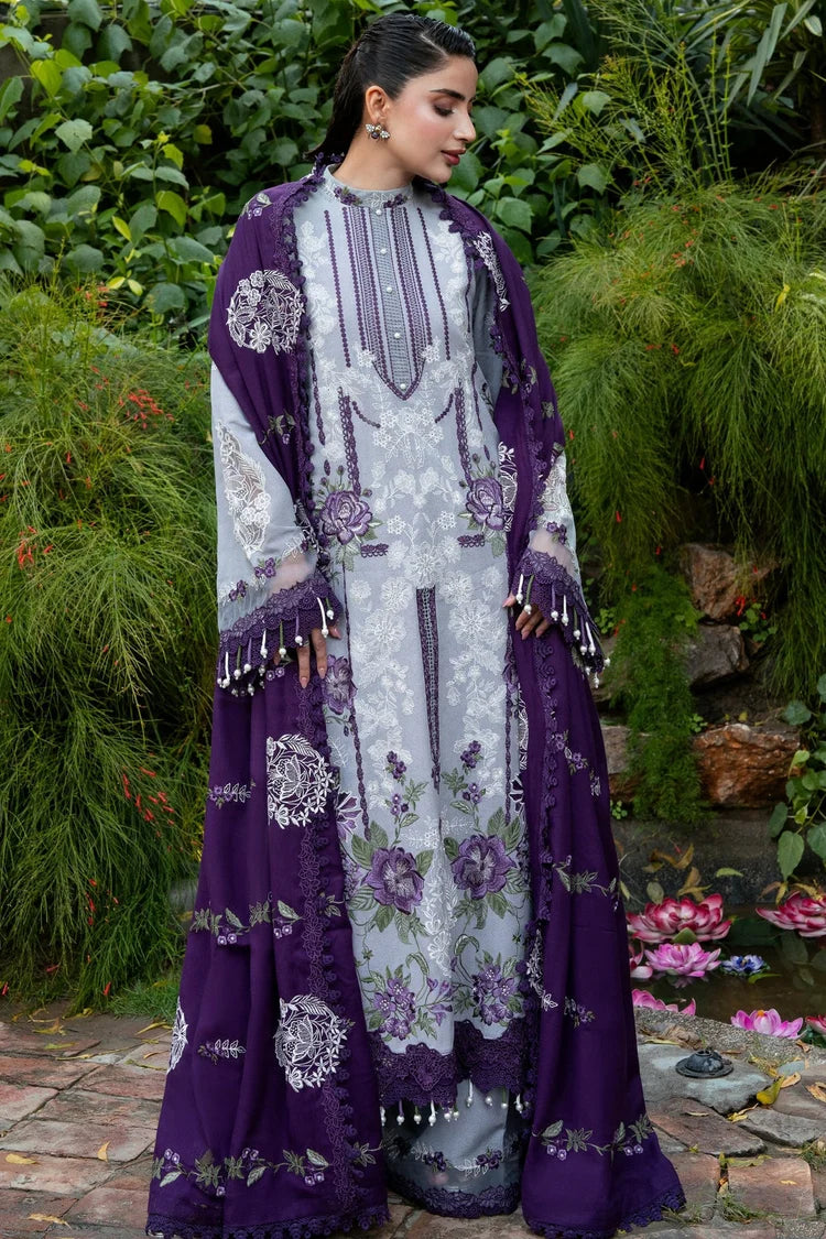 BrandsInn-3PC DHANAK EMBROIDERED SHIRT WITH DHANAK EMBROIDERED SHAWL AND TROUSER-BI-5291