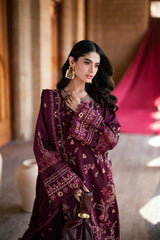 BrandsInn-3PC DHANAK EMBROIDERED SHIRT WITH DHANAK EMBROIDERED SHAWL AND TROUSER-BI-5046
