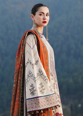 BrandsInn-3PC DHANAK EMBROIDERED SHIRT WITH COURTRAI PRINTED SHAWL AND TROUSER-BI-4260