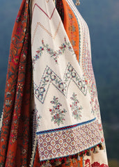BrandsInn-3PC DHANAK EMBROIDERED SHIRT WITH COURTRAI PRINTED SHAWL AND TROUSER-BI-4260
