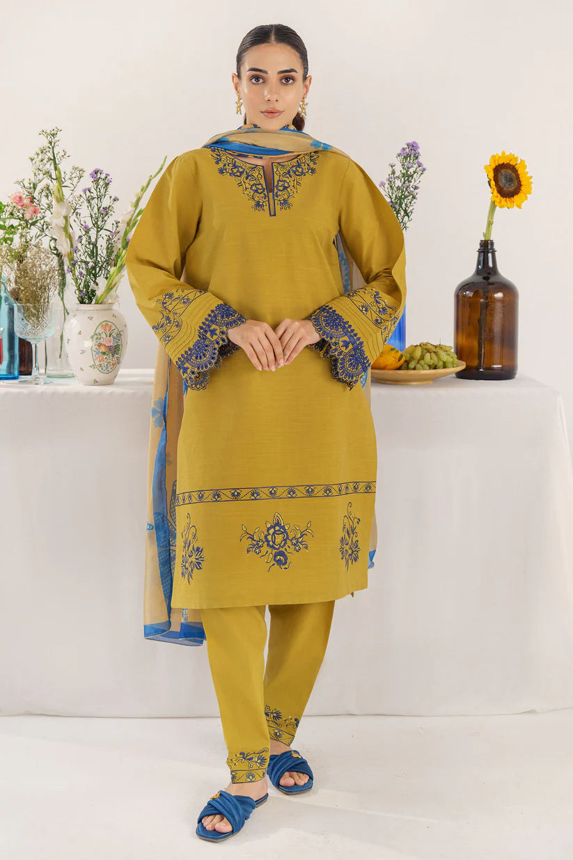 BrandsInn- 3PC KHADAR EMBROIDERED SHIRT WITH COURTRAI PRINT SHAWL AND TROUSER-BI-4149