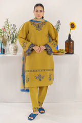 BrandsInn- 3PC KHADAR EMBROIDERED SHIRT WITH COURTRAI PRINT SHAWL AND TROUSER-BI-4149