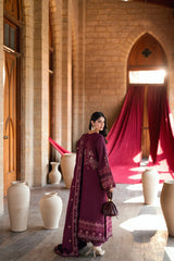 BrandsInn-3PC DHANAK EMBROIDERED SHIRT WITH DHANAK EMBROIDERED SHAWL AND TROUSER-BI-5046