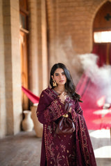 BrandsInn-3PC DHANAK EMBROIDERED SHIRT WITH DHANAK EMBROIDERED SHAWL AND TROUSER-BI-5046