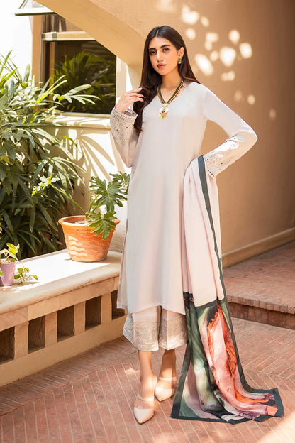 BrandsInn -3PC DHANAK EMBROIDERED WITH DIAMOND SILK PRINTED DUPATTA & TROUSER-BI-4121