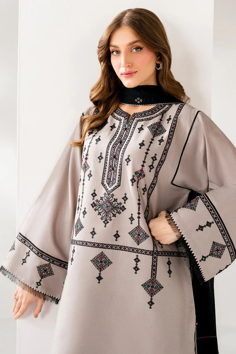 BrandsInn-3PC DHANAK EMBROIDERED SHIRT WITH CHIFFON EMB DUPATTA AND TROUSER-BI-4192
