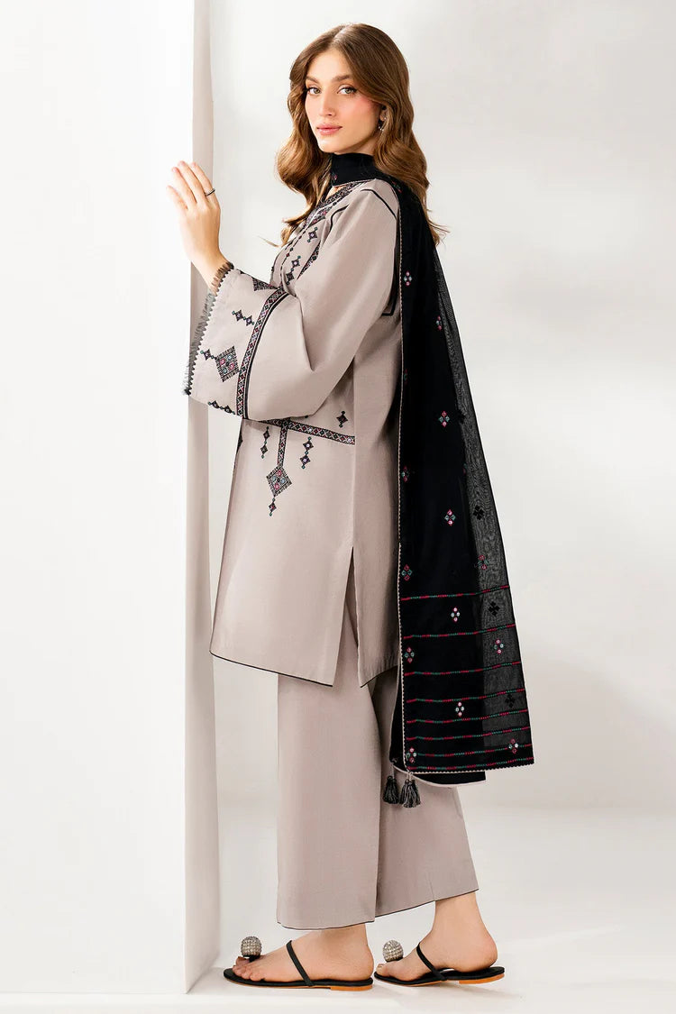 BrandsInn-3PC DHANAK EMBROIDERED SHIRT WITH CHIFFON EMB DUPATTA AND TROUSER-BI-4192