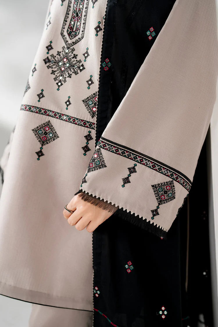 BrandsInn-3PC DHANAK EMBROIDERED SHIRT WITH CHIFFON EMB DUPATTA AND TROUSER-BI-4192