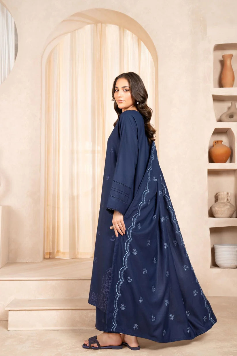 BrandsInn - 3PC Dhanak Embroidered Shirt With Dhanak Embroidered Shawl & Trouser-BI-4084