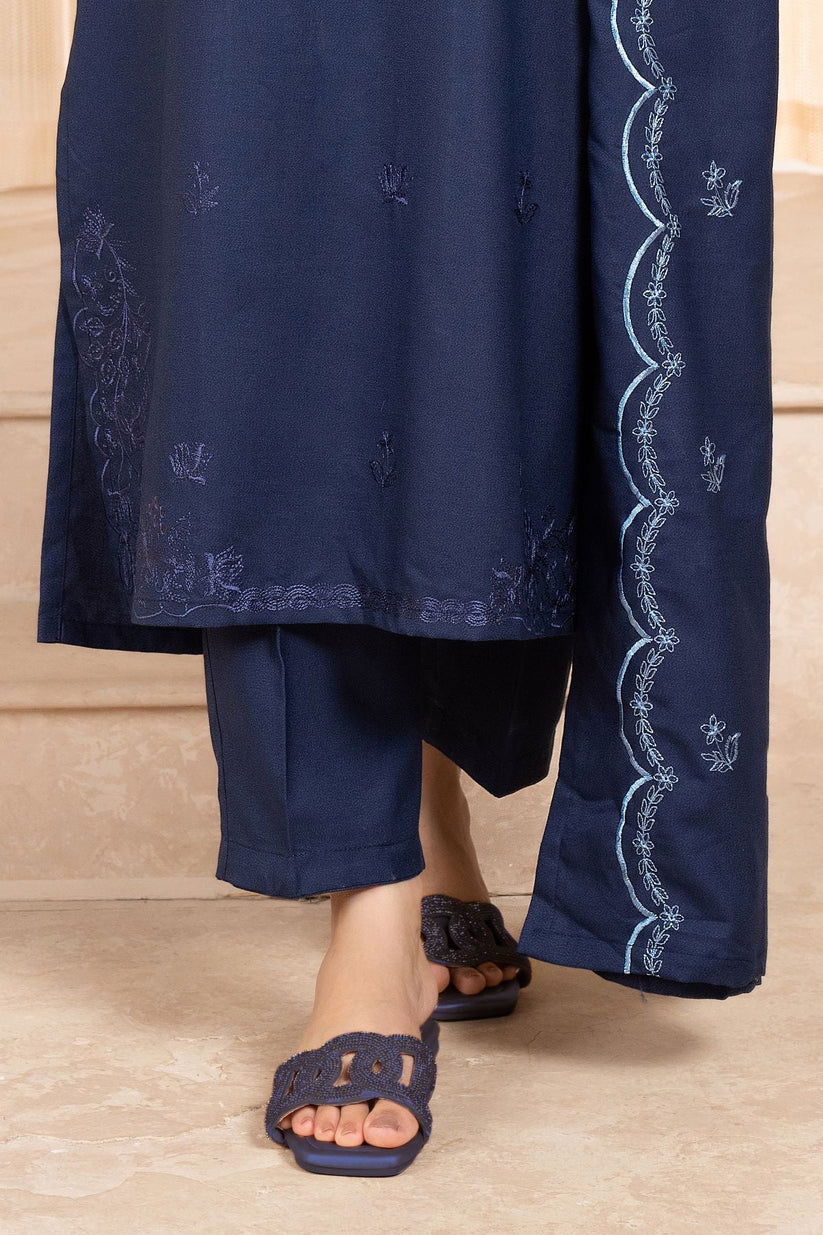 BrandsInn - 3PC Dhanak Embroidered Shirt With Dhanak Embroidered Shawl & Trouser-BI-4084