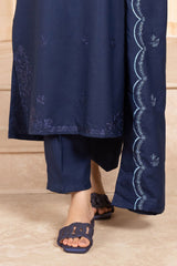 BrandsInn - 3PC Dhanak Embroidered Shirt With Dhanak Embroidered Shawl & Trouser-BI-4084