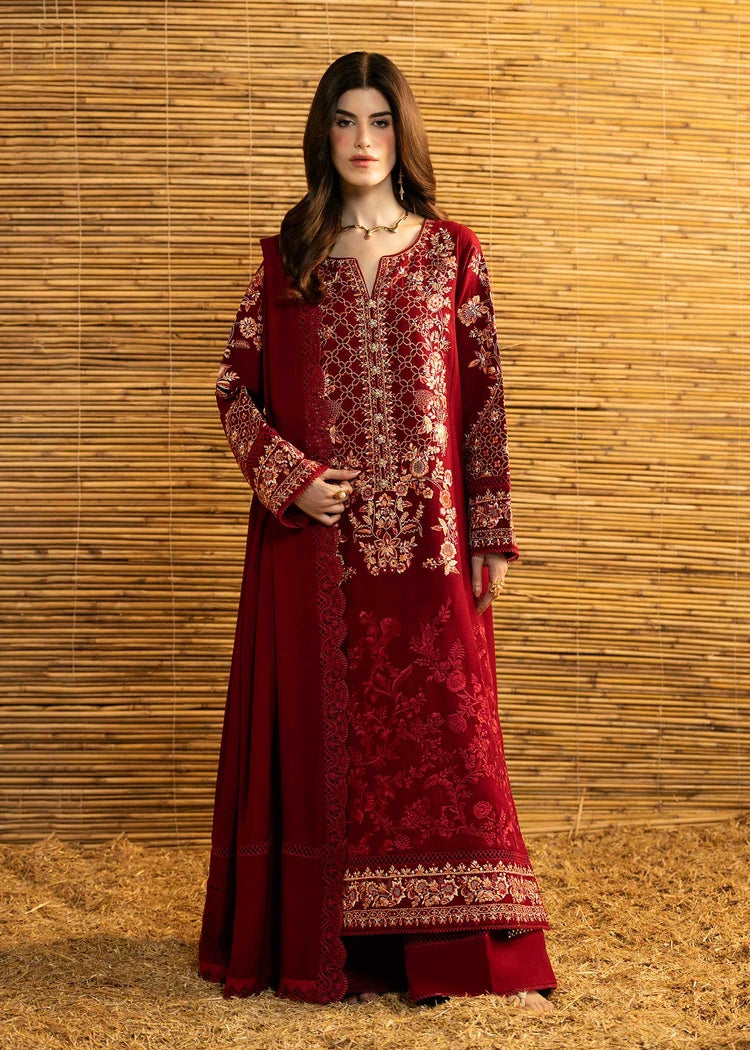 BrandsInn-3PC DHANAK EMBROIDERED SHIRT WITH DHANAK EMBROIDERED SHAWL AND TROUSER-BI-5282