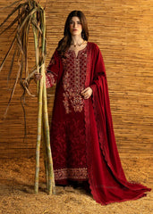 BrandsInn-3PC DHANAK EMBROIDERED SHIRT WITH DHANAK EMBROIDERED SHAWL AND TROUSER-BI-5282