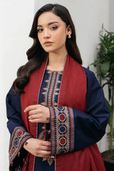 BrandsInn-3PC DHANAK EMBROIDERED SHIRT WITH COURTRAI PRINTED SHAWL AND TROUSER-BI-4301