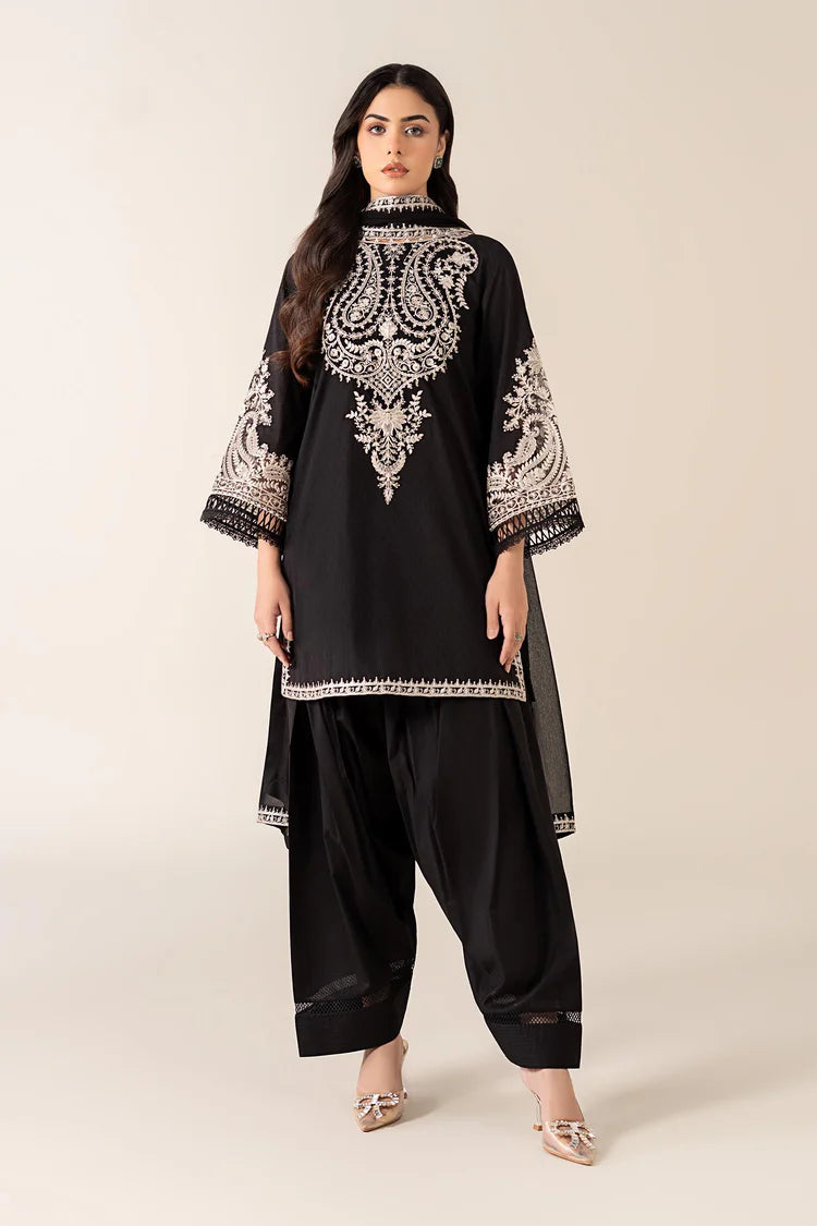 BrandsInn-3PC DHANAK EMBROIDERED SHIRT WITH BAMBER CHIFFON EMBROIDERED DUPATTA & TROUSER-BI-4175