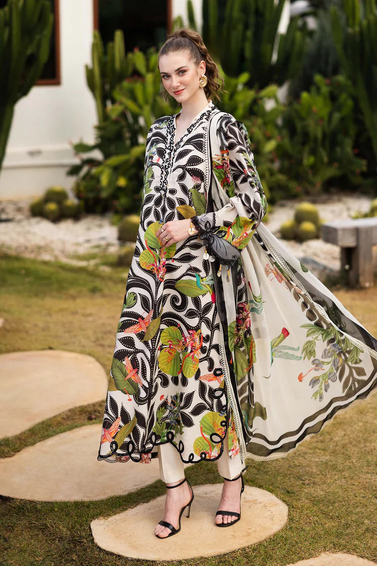BrandsInn-3PC LAWN DIGITAL PRINTED EMB SHIRT WITH SILK PRINTED DUPATTA AND DYED TROUSER-BI-047