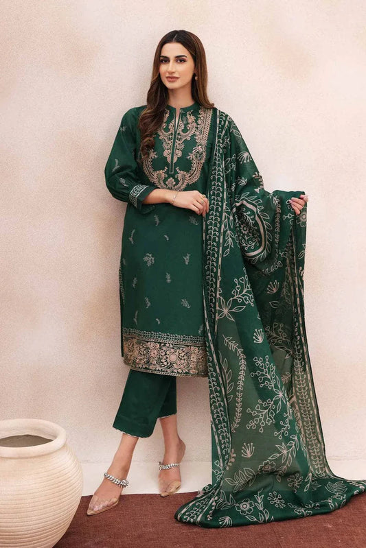 SAPPHIRE- 3PC DHANAK EMBROIDERED SHIRT WITH COUTURE WOOL PRINT SHAWL AND TROUSER-BI-4113