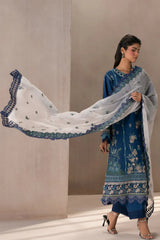 BrandsInn-3PC DHANAK HEAVY EMBROIDERED SHIRT WITH COTTON NET EMBROIDERED DUPATTA AND EMB TROUSER-BI-4220