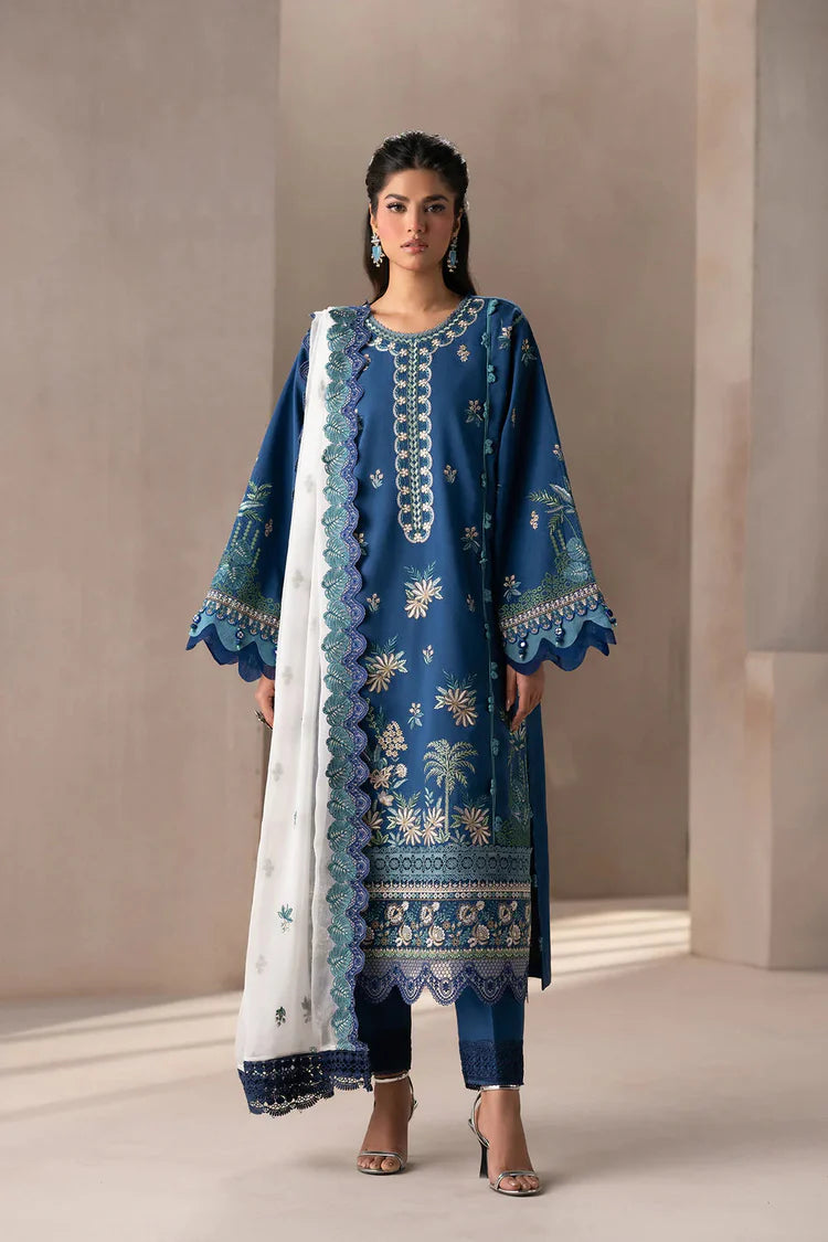BrandsInn-3PC DHANAK HEAVY EMBROIDERED SHIRT WITH COTTON NET EMBROIDERED DUPATTA AND EMB TROUSER-BI-4220