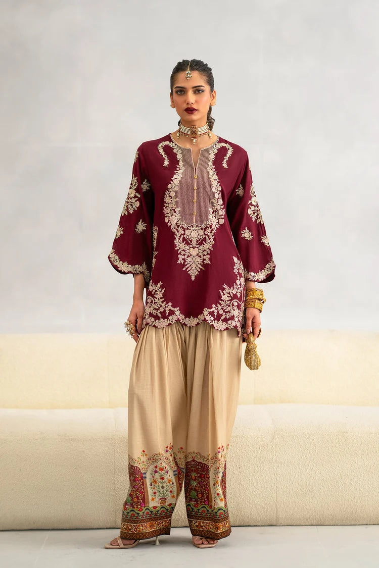 BrandsInn-2PC-RAW SILK EMBROIDERED SHIRT AND SHAMOZ SILK PRINTED TROUSER-BI-15117