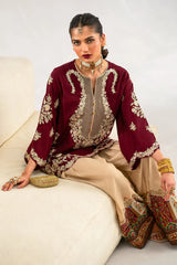 BrandsInn-2PC-RAW SILK EMBROIDERED SHIRT AND SHAMOZ SILK PRINTED TROUSER-BI-15117