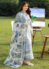 BrandsInn-3PC DHANAK EMBROIDERED SHIRT WITH COUTRAI PRINTED SHAWL AND TROUSER-BI-5123