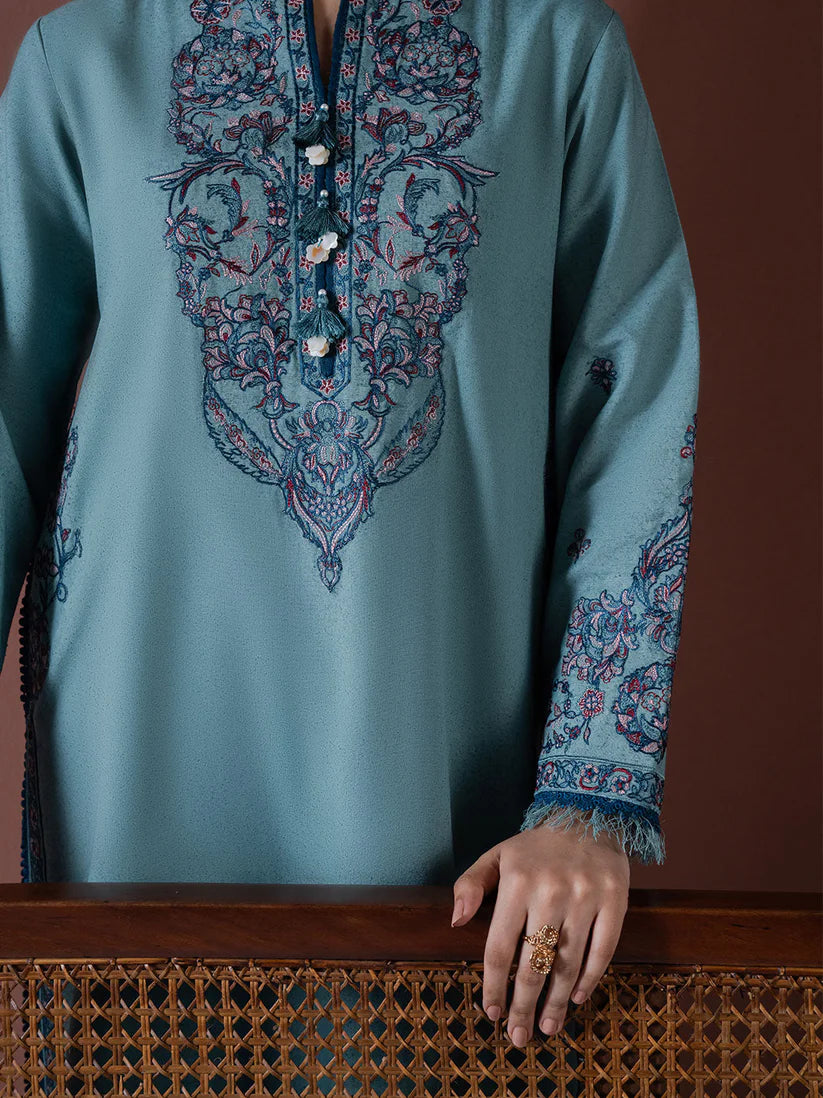 BrandsInn-3PC DHANAK EMBROIDERED SHIRT WITH DHANAK EMBROIDERED SHAWL & TROUSER-BI-4147