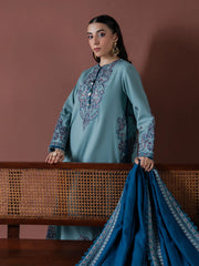 BrandsInn-3PC DHANAK EMBROIDERED SHIRT WITH DHANAK EMBROIDERED SHAWL & TROUSER-BI-4147