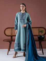 BrandsInn-3PC DHANAK EMBROIDERED SHIRT WITH DHANAK EMBROIDERED SHAWL & TROUSER-BI-4147