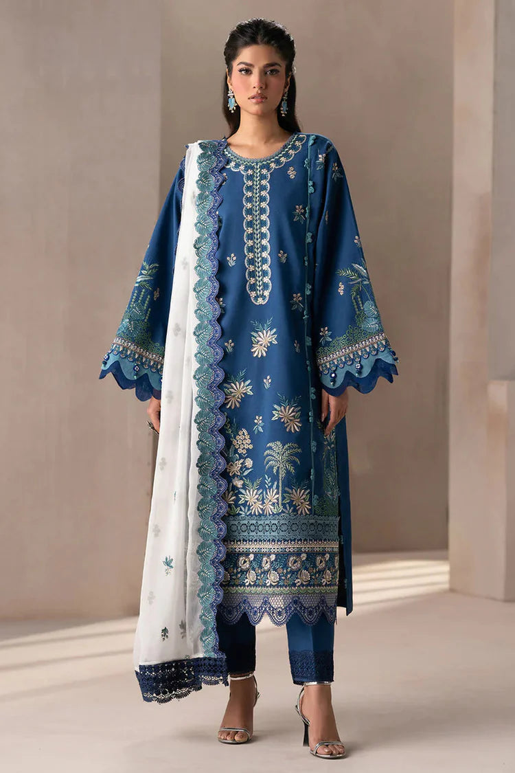 BrandsInn-3PC DHANAK HEAVY EMBROIDERED SHIRT WITH COTTON NET EMBROIDERED DUPATTA AND EMB TROUSER-BI-4220