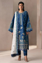 BrandsInn-3PC DHANAK HEAVY EMBROIDERED SHIRT WITH COTTON NET EMBROIDERED DUPATTA AND EMB TROUSER-BI-4220