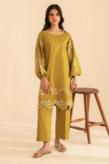 BrandsInn-2PC DHANAK EMBROIDRED SHIRT WITH DHANAK EMBROIDRED SLEEVES-BI-122