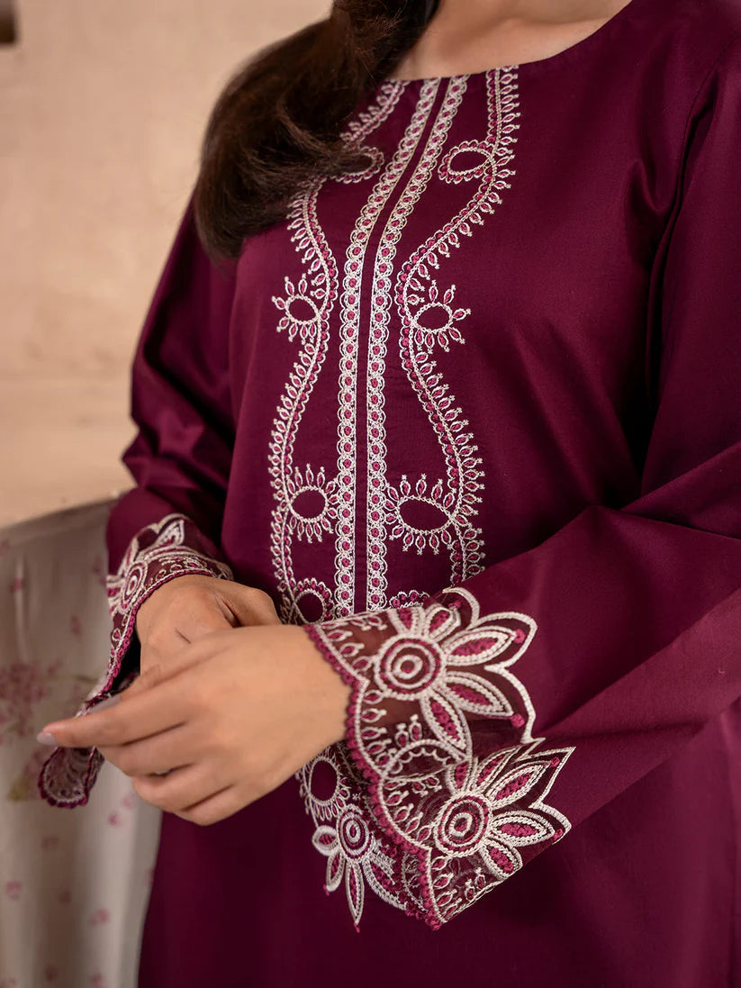 BrandsInn-2PC DHANAK EMBROIDERED SHIRT WITH DHANAK TROUSER-BI-4067