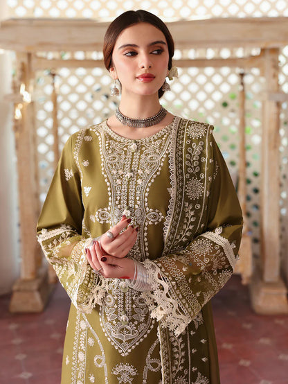 BrandsInn-3PC DHANAK EMBROIDERED SHIRT WITH DHANAK EMBROIDERED SHAWL & TROUSER-BI-4175