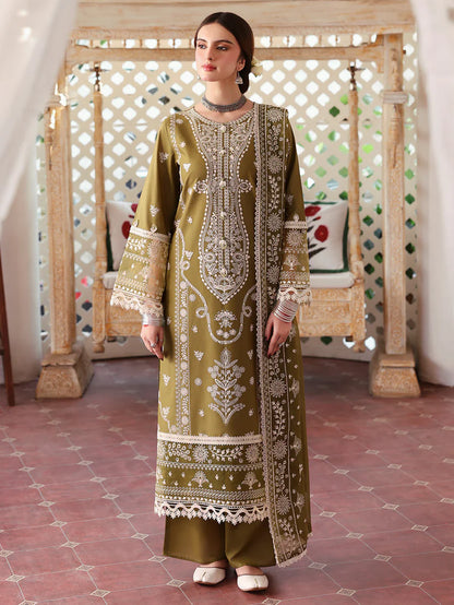 BrandsInn-3PC DHANAK EMBROIDERED SHIRT WITH DHANAK EMBROIDERED SHAWL & TROUSER-BI-4175