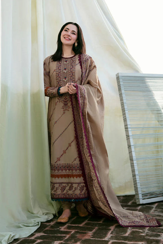 BrandsInn-3PC DHANAK EMBROIDERED SHIRT WITH DHANAK EMBROIDERED SHAWL & TROUSER-BI-4128