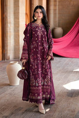 BrandsInn-3PC DHANAK EMBROIDERED SHIRT WITH DHANAK EMBROIDERED SHAWL AND TROUSER-BI-5046