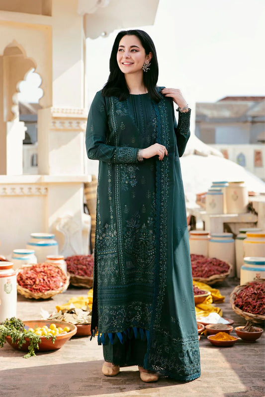 BrandsInn-3PC DHANAK EMBROIDERED SHIRT WITH DHANAK EMBROIDERED SHAWL & TROUSER-BI-4127
