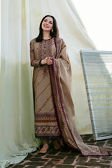 BrandsInn-3PC DHANAK EMBROIDERED SHIRT WITH DHANAK EMBROIDERED SHAWL & TROUSER-BI-4128