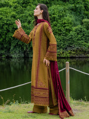 BrandsInn-3PC DHANAK EMBROIDERED SHIRT WITH DHANAK EMB SHAWL & TROUSER-BI-5224