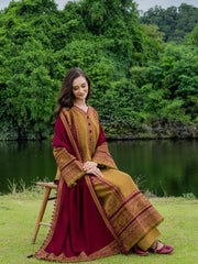 BrandsInn-3PC DHANAK EMBROIDERED SHIRT WITH DHANAK EMB SHAWL & TROUSER-BI-5224