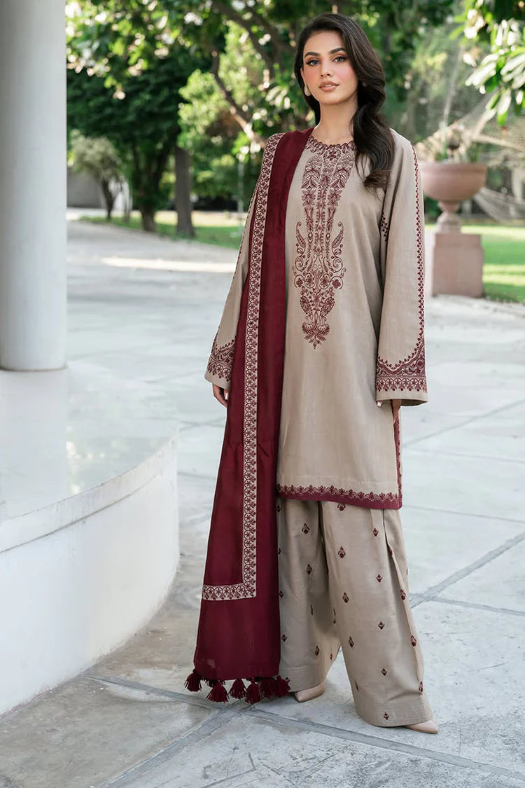 BAROQUE-3PC KHADDAR EMBROIDERED SHIRT WITH KHADDAR EMBROIDERED SHAWL AND EMB TROUSER-BI-4320